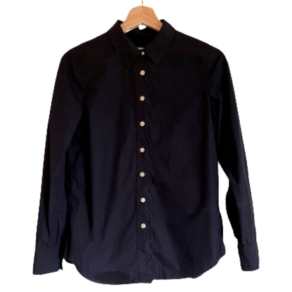 Draper James Navy Blouse Shirt Long Sleeve Button Front Size 4